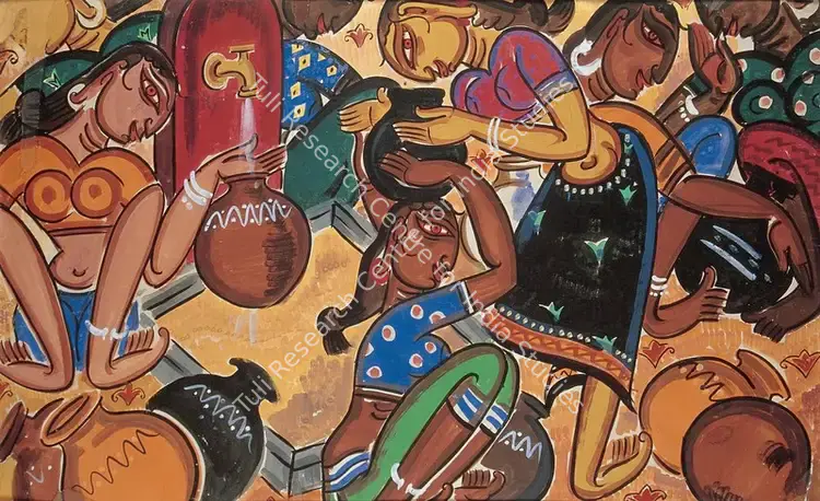 Sreenivasulu, K. (Artist). Women at WaterTank. Tempera on paper, 1952 | Painting | FineArts | 00600742
