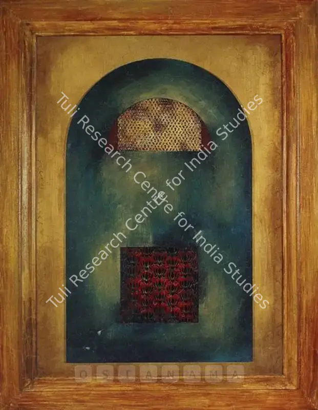 Baswani, Manisha Gera (Artist). Crimson Shadows. Gouache, mirror, paper trellis on paper board, 2005 | Painting  | 00879974