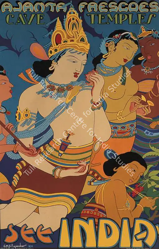 Solcquankar, After G.M. (Artist). See India-Ajanta Frescoes Cave Temples. Lithographic print on paper, 1934 | Travel Publicity Related Art & Poster | PopCulture | 00092916