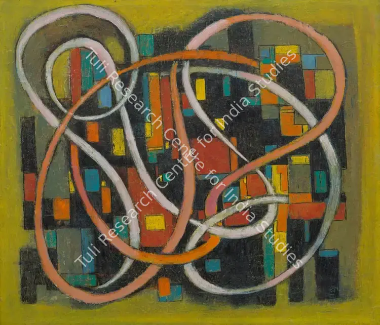 Reddy, P.T. (Artist). Forms in Yellow and Blue. Oil on board, 1961 | Painting | EconomicsArt | 00872605
