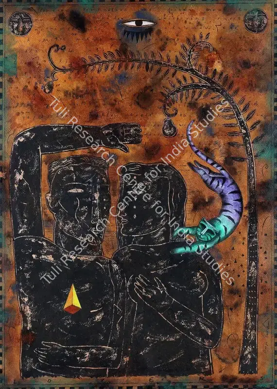 Parmar, Maganlal (Artist). Lovers. Acrylic and ink on paper, 1995 | Painting | FineArts | 00330911