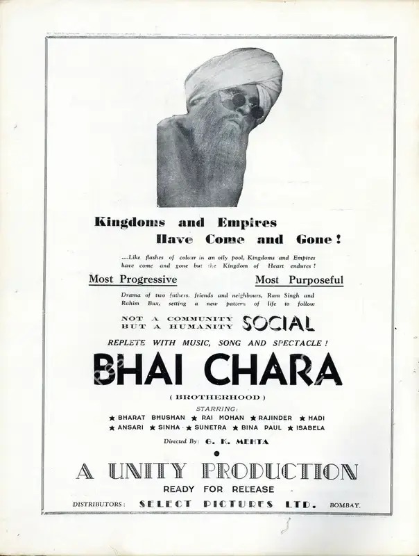Prashar, L.R. (Producer), Bhai Chara, 1943 | Advertisement, Filmindia, January 1944 | CinemaEducation | 00858574