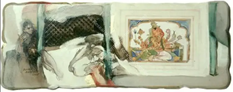 Bahulkar, Suhas (Artist). Myth and Reality II. Acrylic and gold leaf on board, 2001 | Painting | FineArts | 00373872