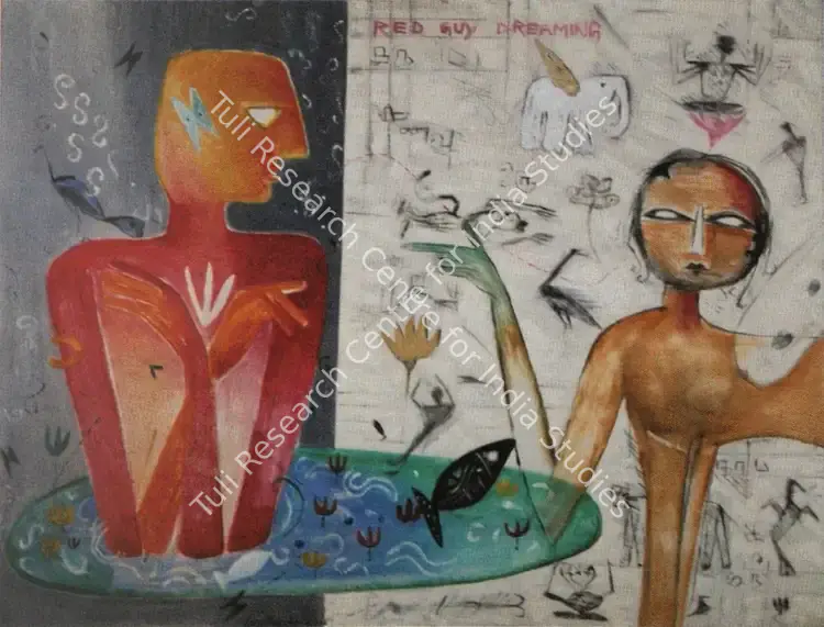 Muralidharan, K. (Artist). Red Guy Dreaming. Oil on canvas, n.d. | Painting | FineArts | 00562586
