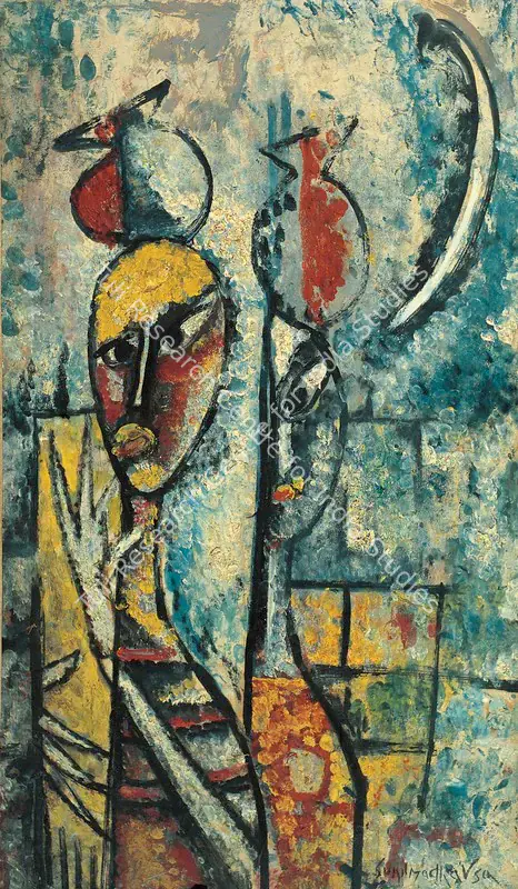 Sen, Sunil Madhav (Artist). Two Sisters. Oil and mixed media on paper pasted on board, early 1950s | Painting | FineArts | 00373313