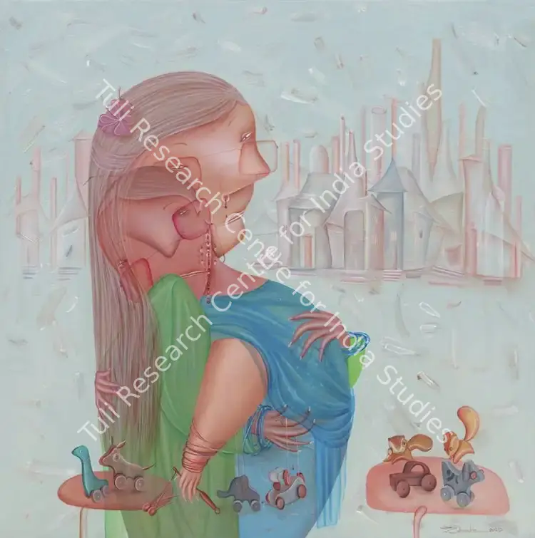 Zalavadia, Chintan (Artist). Nurturing Arms - A Mother’S Embrace. Oil on canvas, 2025 | Painting | EconomicsArt | 00871608