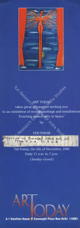 Nayar, Ved (Artist). Ved Nayar - Paintings and Installations. New Delhi: Art Today, 1996 | Solo Exhibition Invitation | FineArts | 00859384