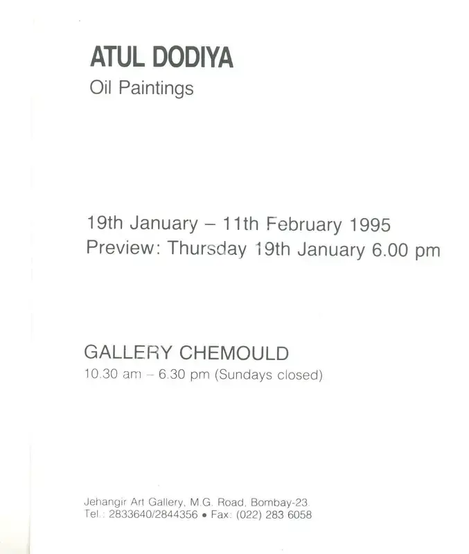 Dodiya, Atul (Artist). Atul Dodiya - Oil Paintings. Bombay: Gallery Chemould, 1995 | Solo Exhibition Invitation | FineArts | 00859078