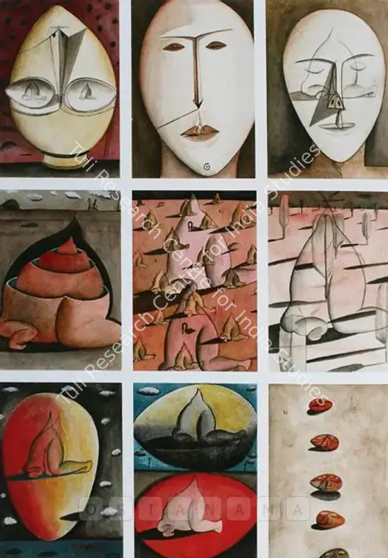 Nair, Surendran (Artist). The Ostrich Play. Acrylic and watercolour on paper, 1995 | Painting  | 00880329