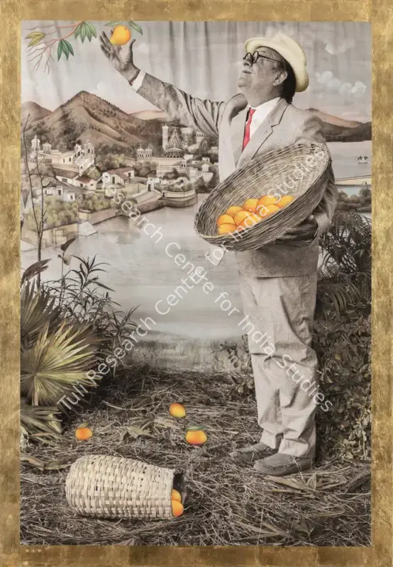 Waswo, Waswo X. (Artist). The Observationist in a Stolen Garden. Hand-painted black and white photograph with gold border on paper pasted on mount board, 2017 | Graphic Art  | 00868493