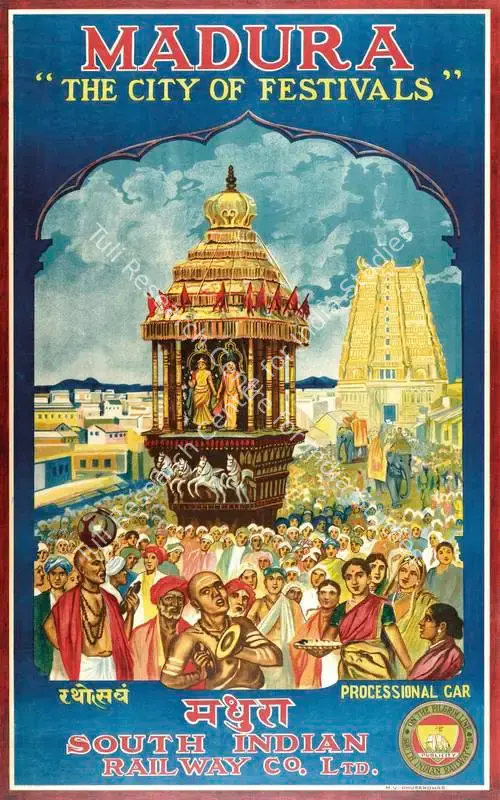 Dhurandhar, After M.V. (Artist). Madura-The City of Festivals. Lithographic print on paper, 1925 | Travel Publicity Related Art & Poster | PopCulture | 00092911