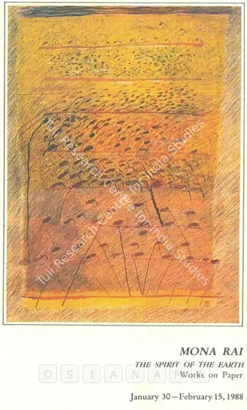 Rai, Mona (Artist). Mona Rai - The Spirit of the Earth" Works on Paper. New Delhi: Gallery Aurobindo, 1988 | Solo Exhibition Invitation | FineArts | 00859488