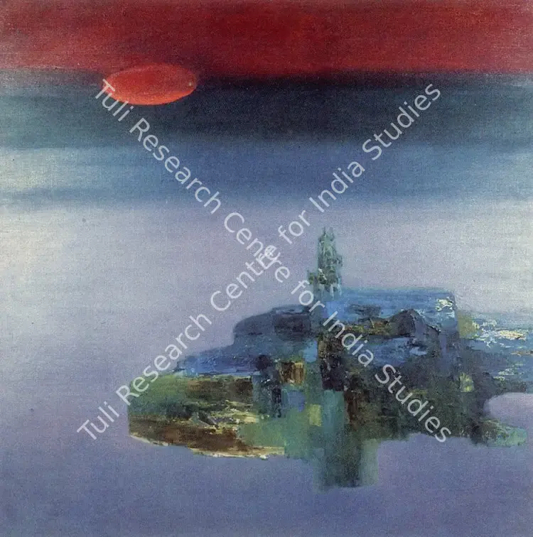 Sadwelkar, Baburao (Artist). Cosmic Station II. Oil on canvas, 1973 | Marg, September 1983 | Painting | FineArts | 00675007