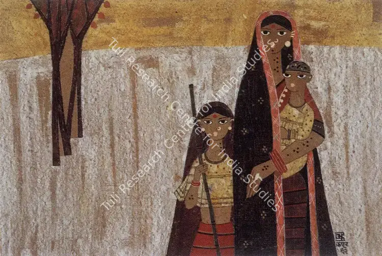 Kapoor, Bhagwan (Artist). Woman and Children in a Landscape. Tempera on card, 1962 | Painting | FineArts | 00373680