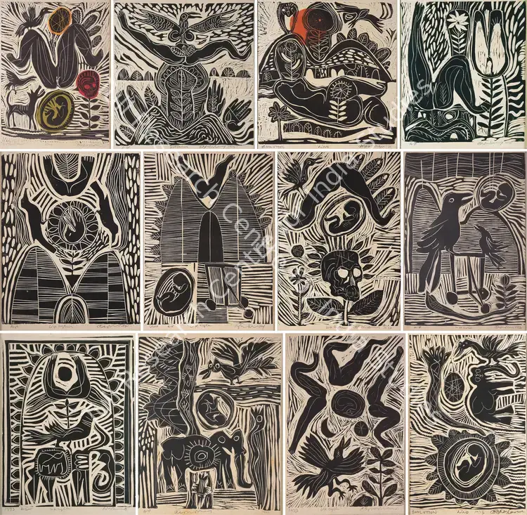 Bhaskaran, R.B. (Artist). Life Cycle & Evolution Series. Linocut on paper, 1971, 1973 | Graphic Art | FineArts | 0023400