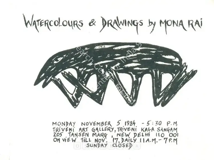 Rai, Mona (Artist). Watercolours & Drawings by Mona Rai. New Delhi: Triveni Art Gallery, 1984 | Solo Exhibition Invitation | FineArts | 00859487