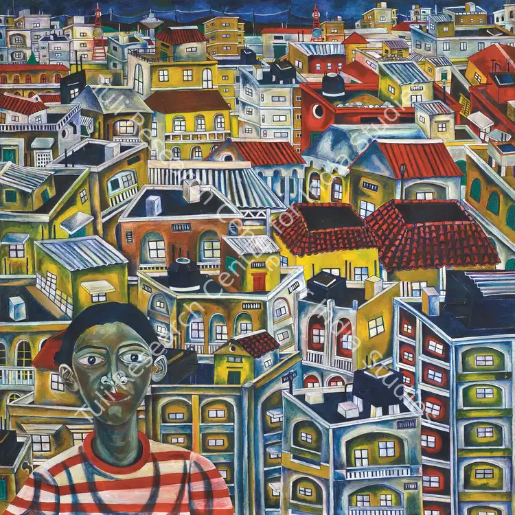 Goud, Nandini (Artist). Self Portrait in City. Oil on canvas, 1996 | Painting | FineArts | 0023455