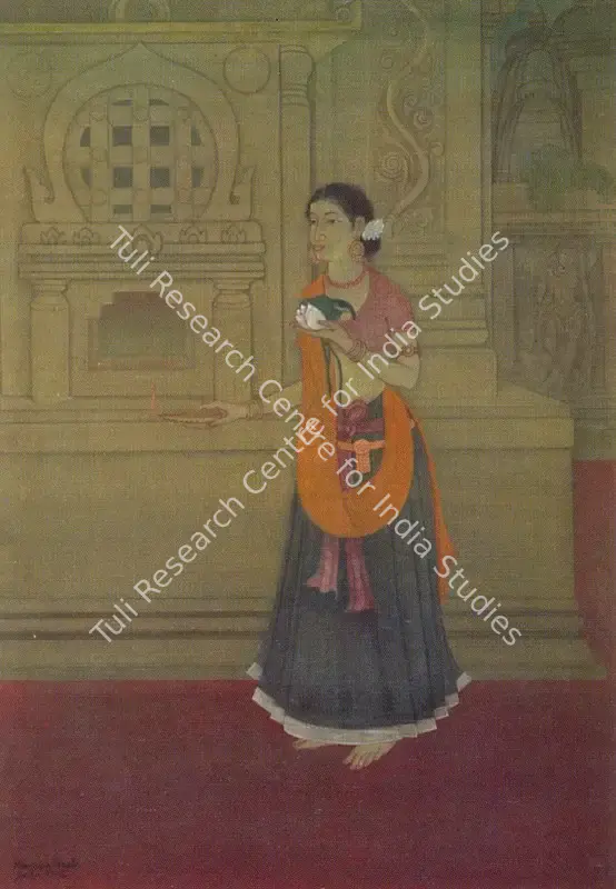 Gupta, Maninder Bhusan (Artist). Pujarin Malavika. Tempera on paper, 1938 | Painting | FineArts | 00373481