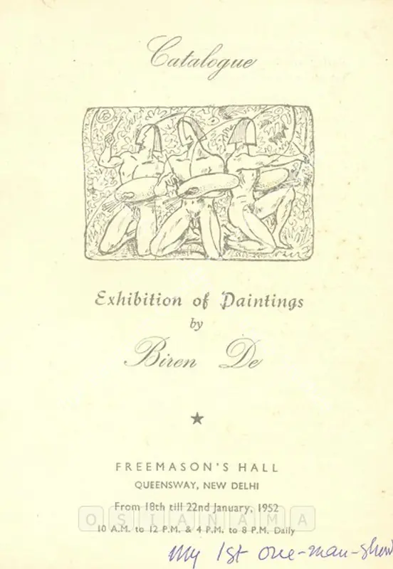 De, Biren (Artist). Exhibition of Paintings by Biren De. New Delhi: Freemason's Hall, 1952 | Solo Exhibition Catalogue  | 00875543