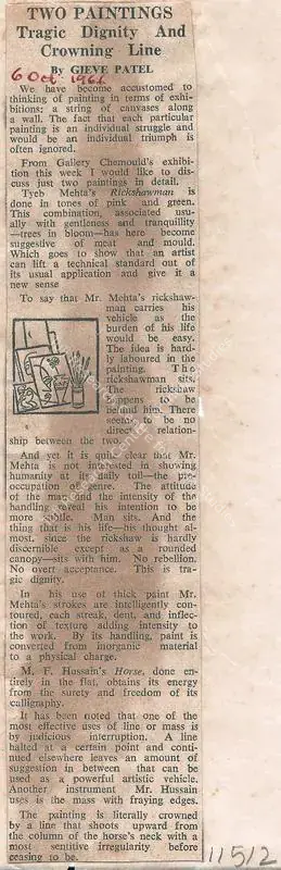 Patel, Gieve (Writer). Two Paintings Tragic Dignity And Crowning Line. 06 October 1966 | Newspaper clipping | FineArts | 00635219