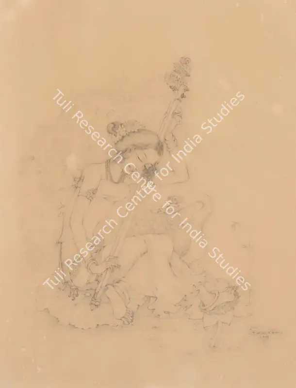Ukil, Sarada (Artist). Saraswati. Pencil on paper, 1937 | Painting | FineArts | 00357680