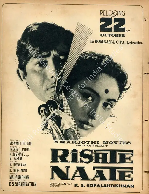 Sabarnathan, K.S. (Producer), Rishte Naate, 1965 | Advertisement, Filmfare, 29 October 1965 | CinemaEducation | 00791340