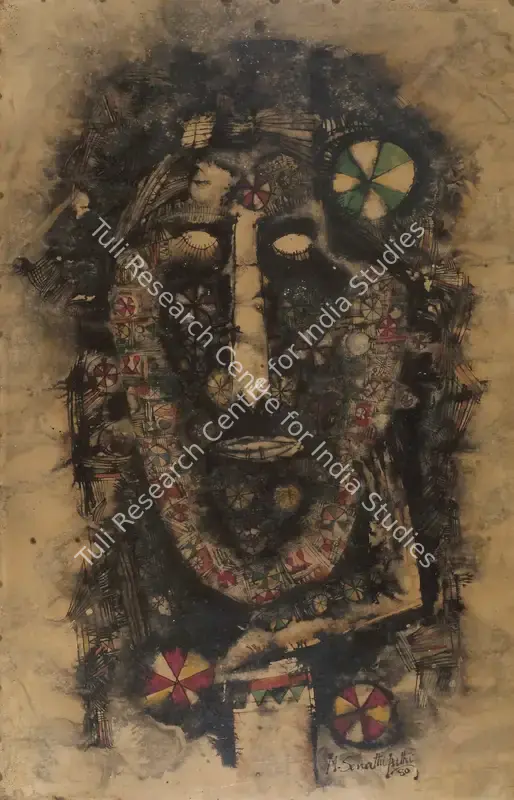 Senathipathi, M. (Artist). Untitled. Ink and watercolour on paper (pasted on ply board), 1980 | Painting | FineArts | 0023399