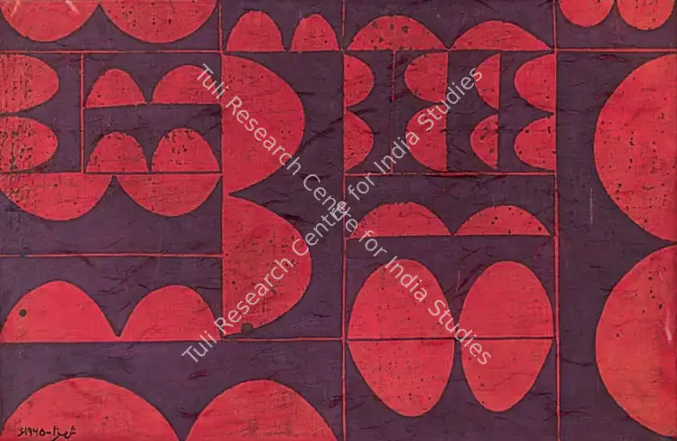 Shemza, Anwar Jalal (Artist). Untitled (Red And Blue Composition). Ink on hand made paper laid on card, 1965 | Drawing | FineArts | 00645513