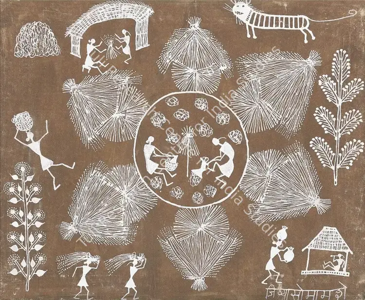 Mashe, Jivya Soma (Artist). Untitled. Gouache and cow dung on cloth, n.d. | Painting | EconomicsArt | 00869980