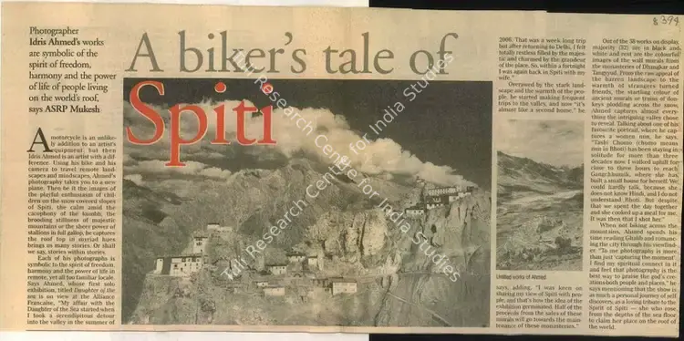 Mukesh, ASRP (Reporter). A Biker's Tale of Spiti. New Delhi: The Pioneer, 09 February 2010 | Newspaper Clipping | FineArts | 00847879
