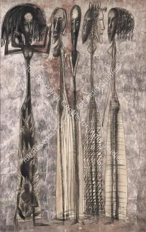 Nayar, Ved (Artist). Mankind-2190. Mixed media on paper, 1990 | Painting  | 00867442