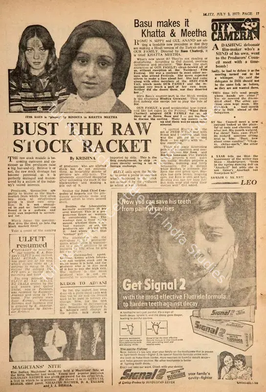 Basu Makes It Khatta & Meetha. In <i>Blitz - India's Greatest Weekly.</i> p. 17. Bombay: R.K. Karanjia, 02 July 1977 | Film Review | CinemaEducation | 00145144