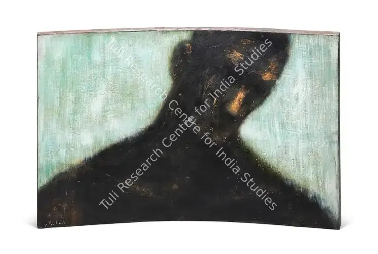 Padwal, Sunil (Artist). Untitled (Man). Oil on curved wooden panel with artist's metal frame, 2000 | Sculpture | FineArts | 00418674