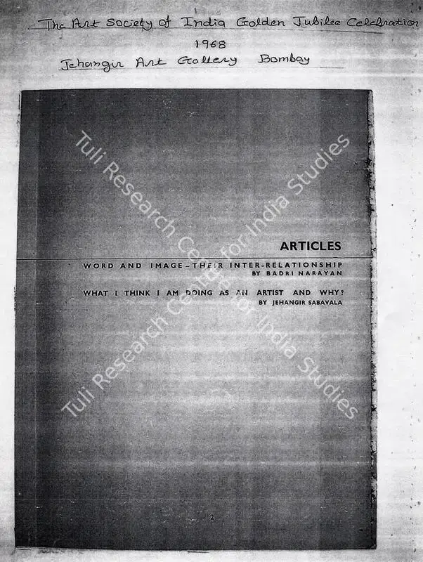 Sabavala, Jehangir (Writer). What I think I am doing as an artist and why?. Bombay: The Art Society of India, 1968 | Newspaper Clipping | FineArts | 00728301
