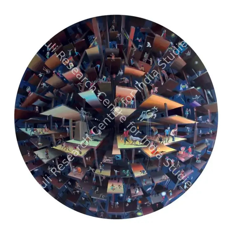 Bhagyanath, C. (Artist). Shows are going on (Space and Ladder series). Oil and acrylic on canvas, 2018 | Installation | FineArts | 00337023