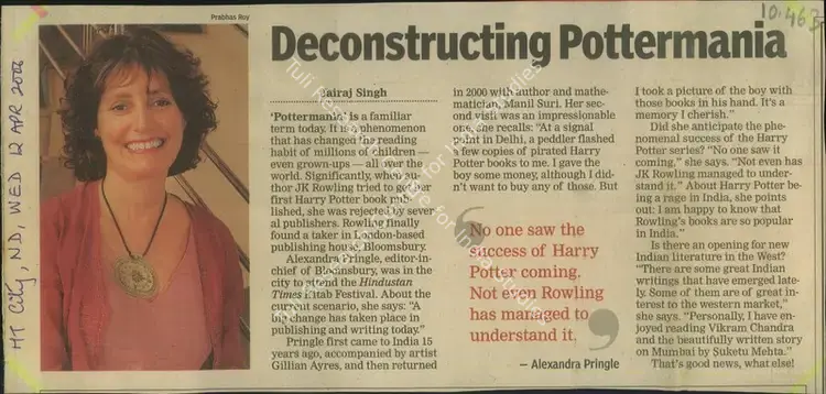 Singh, Jairaj (Reporter). Deconstructing Pottermania. New Delhi: Hindustan Times, 12 March 2006 | Newspaper Clipping | Scholarship | 00847937