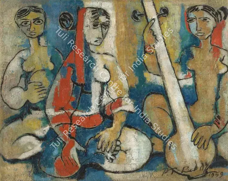 Reddy, P.T. (Artist). Musicians. Oil on cardboard pasted on hardboard, 1959 | Painting | FineArts | 00416815