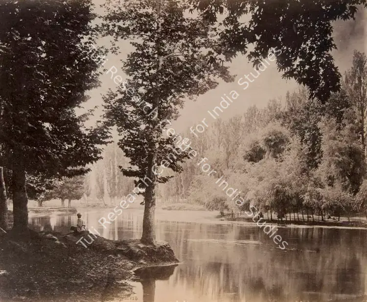Bourne, Samuel (Photographer). A view on the Dal Canal, Kashmir - From Seven views at Benares, Bombay, Kashmir and elsewhere. Albumen print, Mid 1860s | Antiquarian Photograph | Photography | 00116214