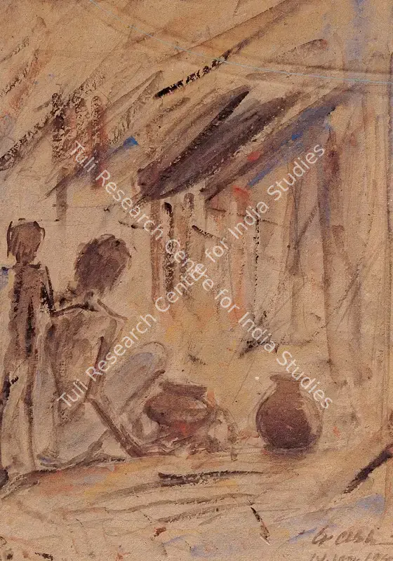 Ash, Gobardhan (Artist). Food, Where Is Food? (Bengal Famine Series). Watercolour on paper, 1942 | Painting | FineArts | 00373309
