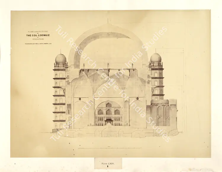 Unknown (Photographer), Plans and Sections of the Gol Goomuz at Beejapoor. Transverse section from south to north on A.B., Bijapur, c.1850 | Antiquarian Photograph | Photography | 00115033