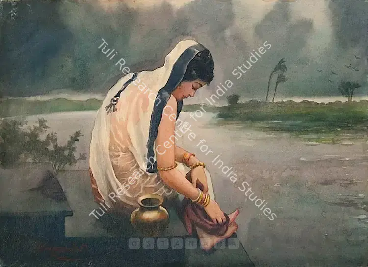 Mazumdar, Hemendranath (Artist). Varsha (Monsoon Rain). Watercolour, pen and ink on paperboard, 1925-1928 | Painting | FineArts | 00757199
