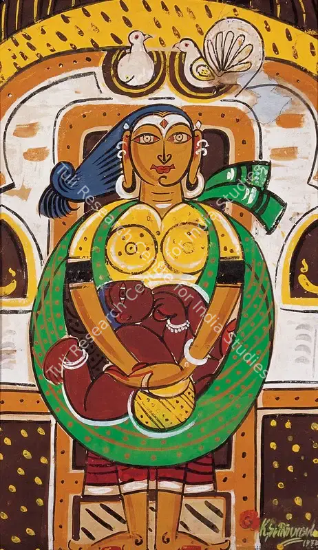 Sreenivasulu, K. (Artist). Mother & Child. Tempera on paper, 1952 | Painting | FineArts | 00597801