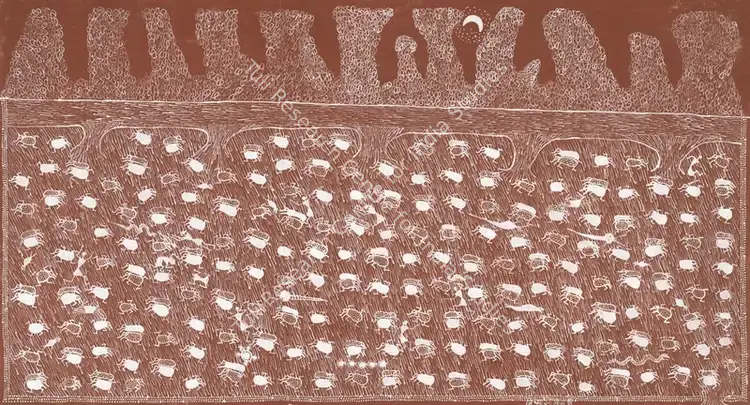 Mashe, Jivya Soma (Artist). Untitled (Paddy Night Life) (Warli). Acrylic on cloth, n.d. | Painting | EconomicsArt | 00869204