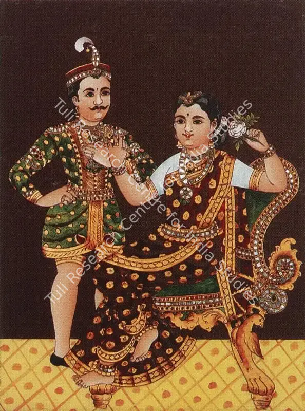 Tanjore School (Artist). Nawab and His Lover. Tempera and mixed media on reverse of glass, n.d. | Painting | FineArts | 00375705