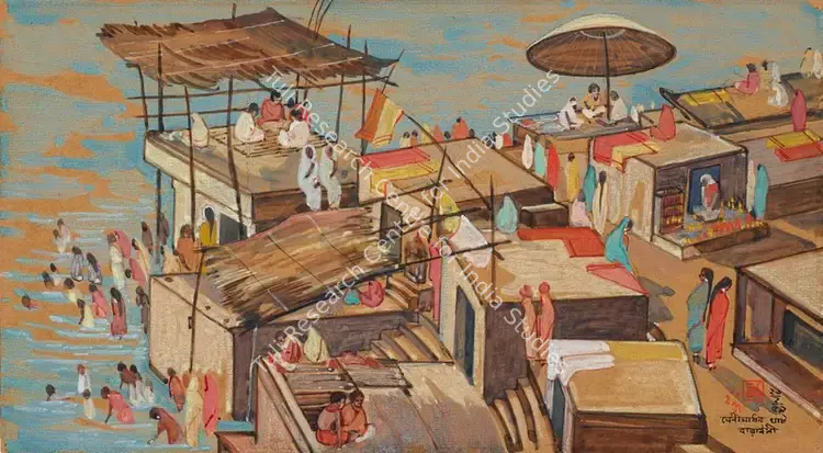 Dugar, Indra (Artist). Benimadhav Ghat. Tempera on colored paper, 1959 | Painting | EconomicsArt | 00869846
