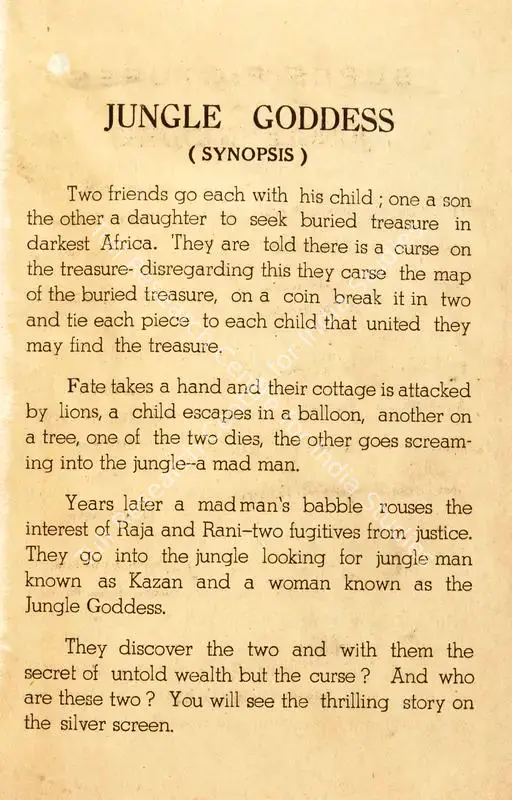 Ghadiali, Nari (Director), Jungle Goddess, 1948 | Song-Synopsis Booklet | CinemaEducation | 00865180