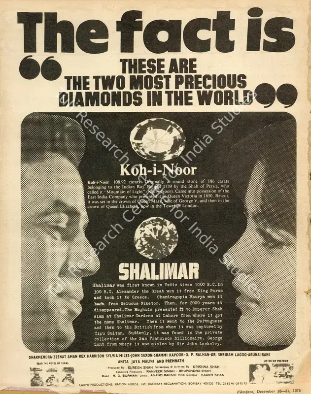 Shah, Suresh (Producer), Shalimar, 1978 | Advertisement, Filmfare, 16 December 1978 | CinemaEducation | 00791598