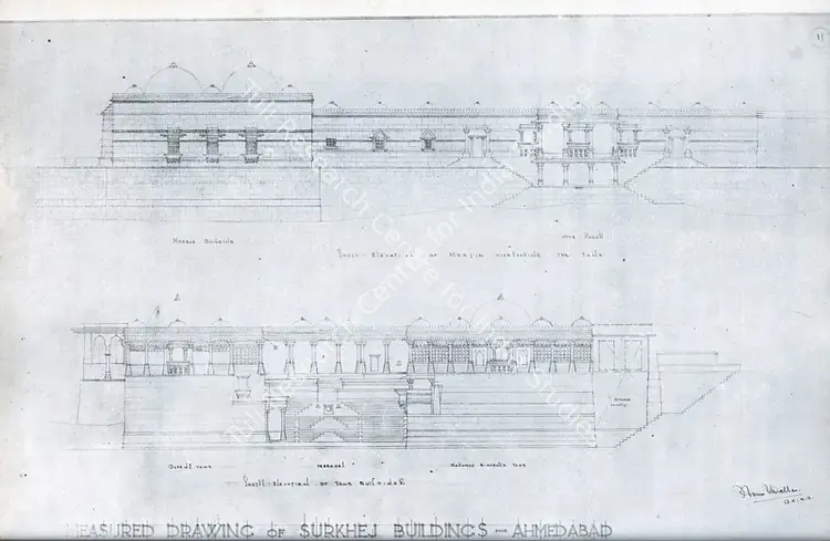 Unknown (Cartographer). Measured Drawing of Surkhej Buildings - Ahmedabad. n.d. | Map, Marg, December 1947 | ArcHeritage | 00535935