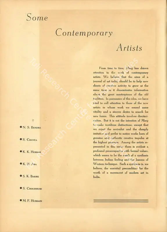 Anonymous (Essayist). Some Contemporary Artists. In <i>Marg.</i> 4(3), pp. 59-62. Bombay: Modern Artists and Architects Research Group, October 1950 | Essay | FineArts | 00668789