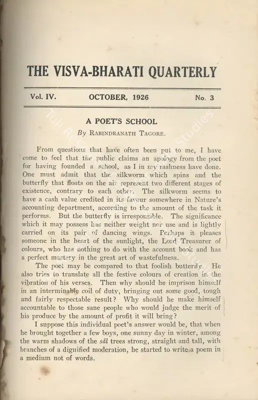 Tagore, Rabindranath (Editor). Visva-Bharati Quarterly. 4(3). Calcutta: Jagadananda Ray, October 1926 | Journal | FineArts | 00502424